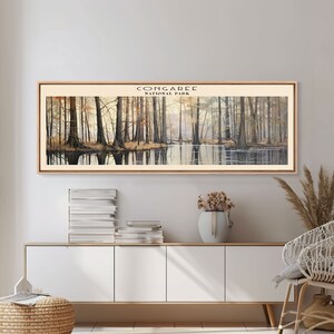 Congaree National Park Panoramic Travel Art, National Park Print, Minimalist Travel Art, Subdued Watercolor Painting Panoramic