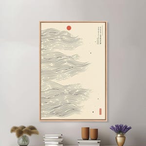 Wabi Sabi Wave Art: Japanese Minimalist Framed Canvas Print