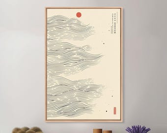 Wabi Sabi Wave Art: Japanese Minimalist Framed Canvas Print