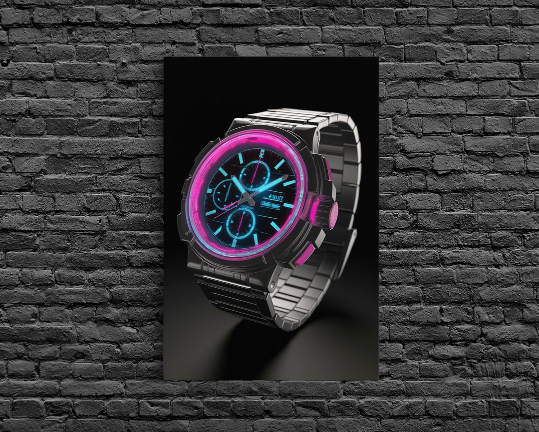 Wrist Watch Wall Decor, Retro Watch Wall Art, Pink, Teal, Minimalist Print, Wall Decor, Canvas