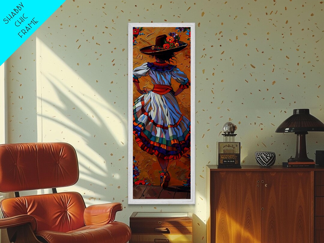 Textured Canvas Painting Print of Mexican Flamenco Dancer, Spanish