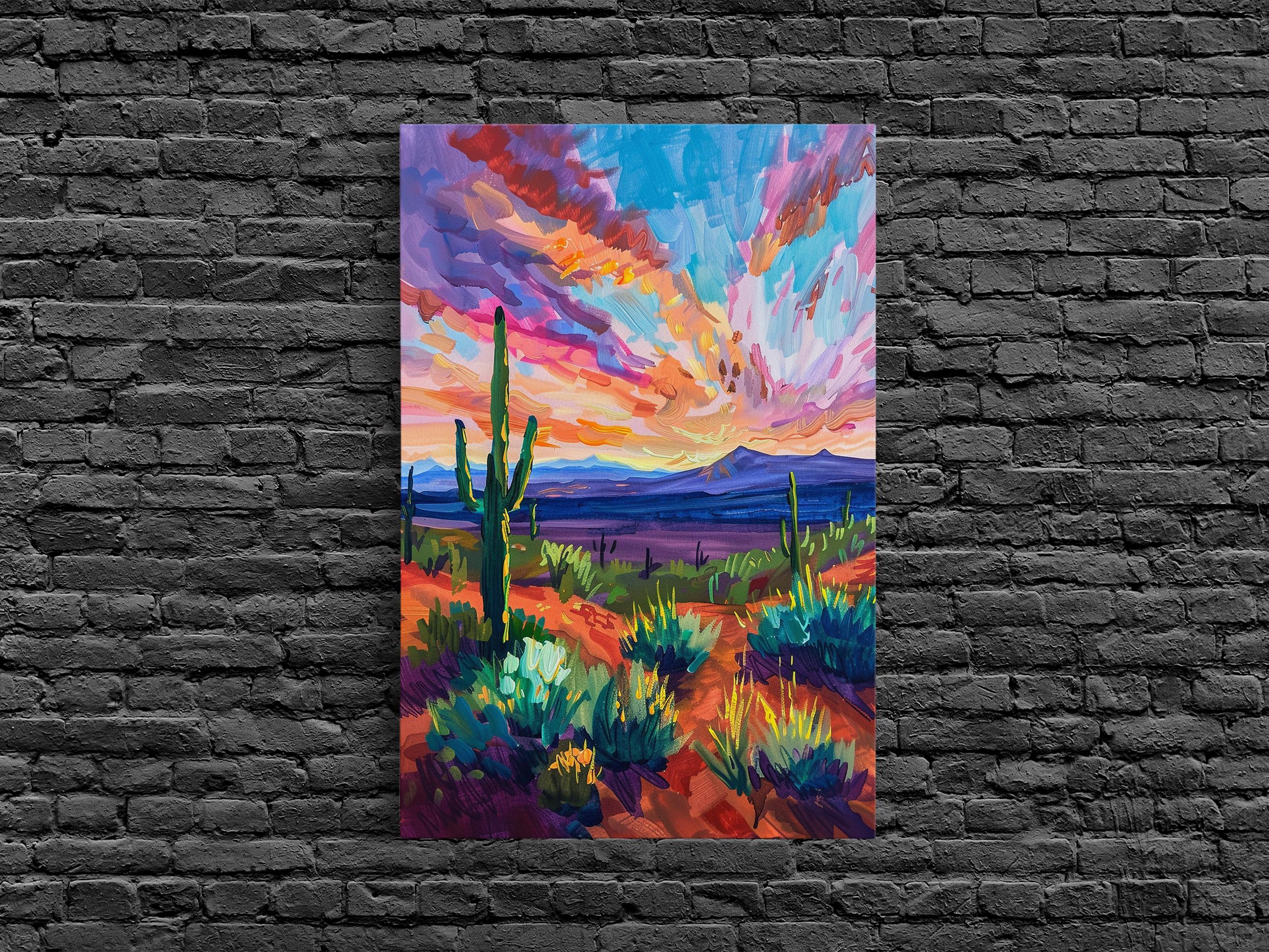 Framed Cacti Sunset Canvas Print: Southwest Nature Wall Art - Etsy