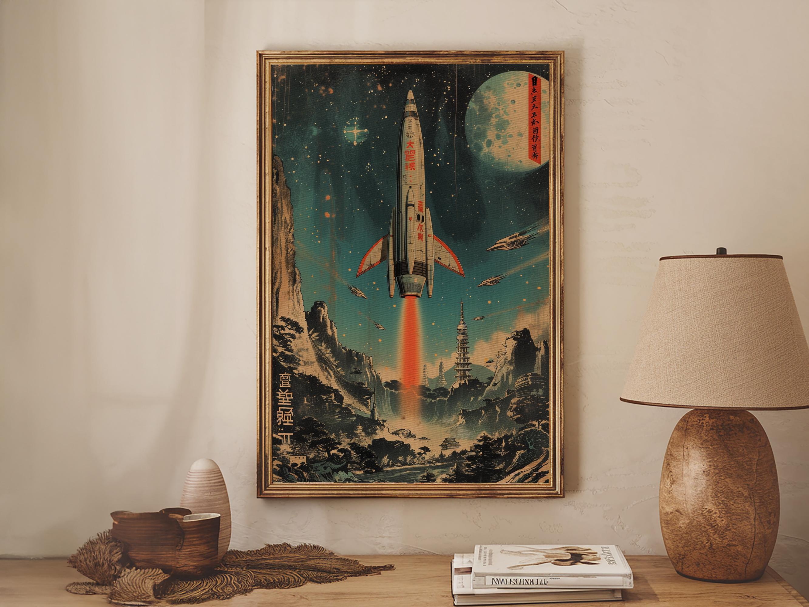 Japanese Space Age Canvas Print: Retro Rocket, Modern Wall Decor