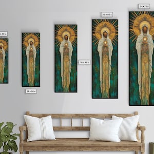 Art Deco Christian Canvas Print, Eucharistic Adoration Scene, Light Oak Frame afbeelding 8