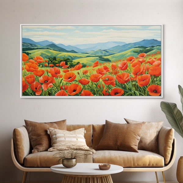 Meadow Wall Art, Poppies Wall Print, Red Flowers, Panoramic Art, Wall Art, Canvas Art, Landscape Art, Going Away Gift, New Home Gift