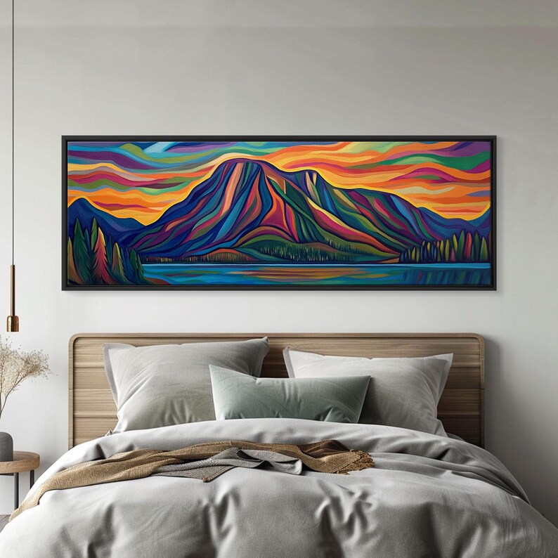 Abstract Mountain Painting Print, Stained Glass Style Art, Surrealist