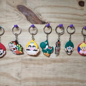 Mario Brothers Keychains cartoon cute kids fun 90s Keyrings Super Mario , Luigi , Bowser , Wario , Yoshi , Princess Peach