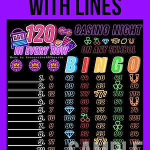 Casino night 120 WTA bingo board  (with and without lines)