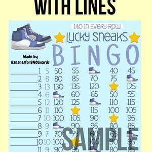 Lucky sneaks 140 WTA in every row Bingo Board (with and without lines)