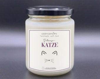 Schmusekatze - Duftkerze /Lavendel/ Entspannungskerze für Katzen / Entspannender Duft für Katzen /  275ml Glas bis zu 36 Stunden Brenndauer