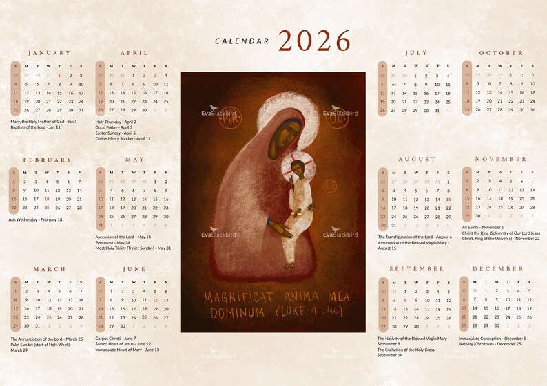2026 Catholic Calendar – Mary & Jesus Icon, Liturgical Wall Art ...