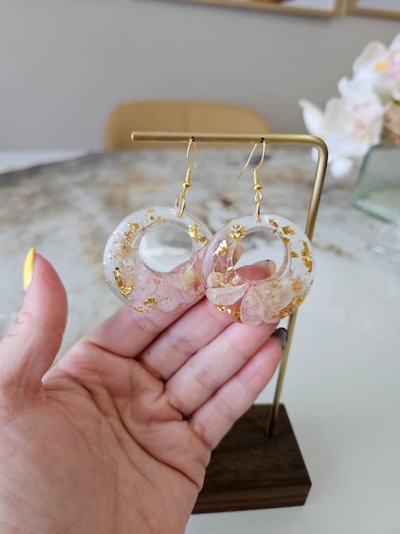 Light Pink and Gold Resin Earrings Etsy Australia