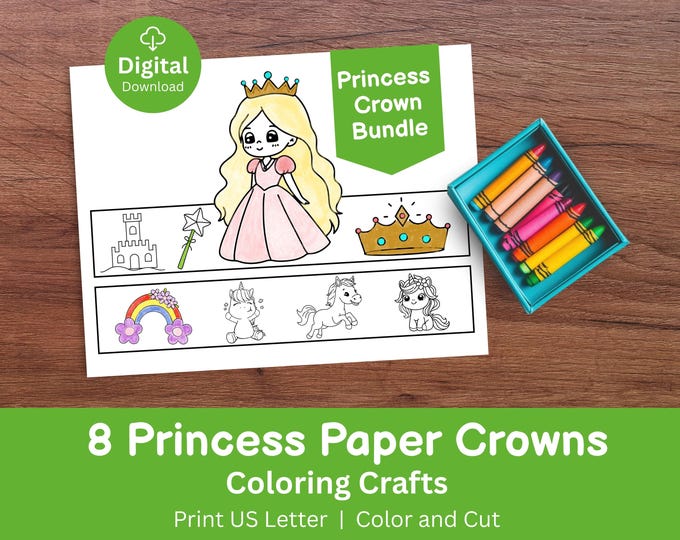 Princess Paper Crown Coloring Printable Kid Craft Princess Birthday ...
