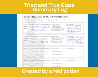 Glaze Notes, Glaze Summary Log, Glazing Journal and Pottery Planner