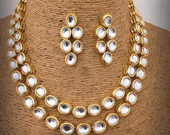 Kundan Meena Necklace Set With Earrings , Bollywood Jewelry , Pakistani Kundan Set , Traditional Jewelry For Women