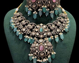 Kundan Gold Victorian uncut polki CZ Necklace, Sabyasachi Necklace, Statement Necklace, Semi Precious Necklace, Designer, Indian Pakistani