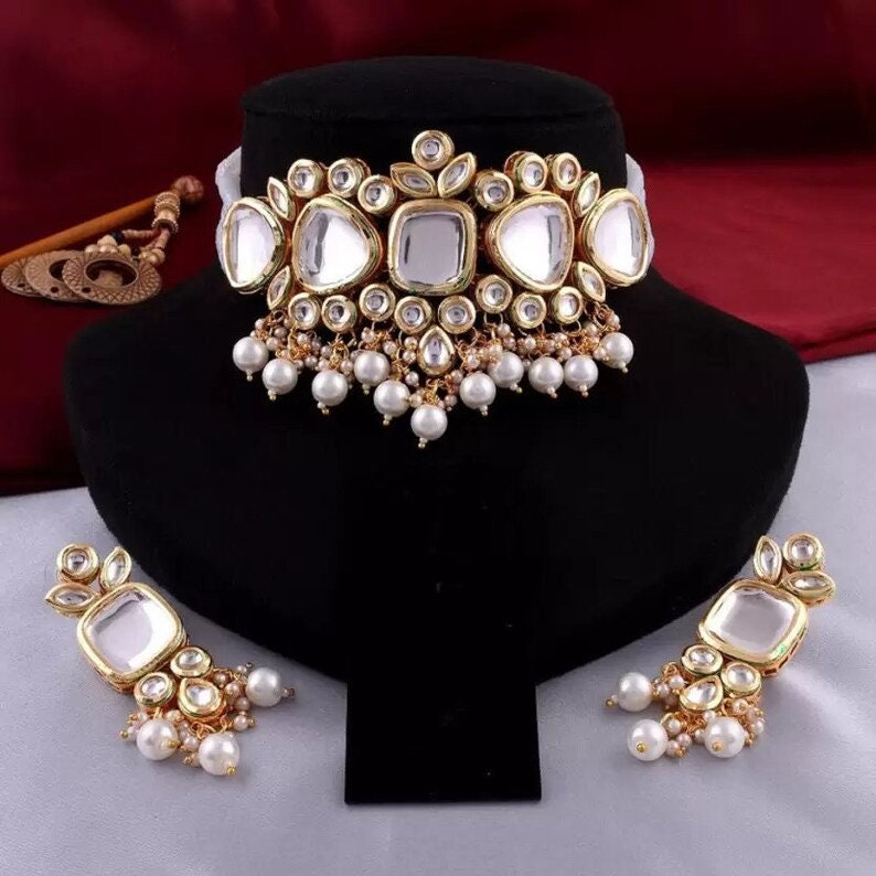 Handmade Bollwood Kundan Meena Necklace Set With Earrings , Bollywood Jewelry , Pakistani Kundan Set , Traditional Jewelry For Women A