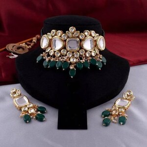 Handmade Bollwood Kundan Meena Necklace Set With Earrings , Bollywood Jewelry , Pakistani Kundan Set , Traditional Jewelry For Women E