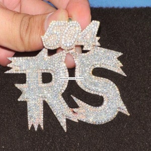 Colgante de 2 letras para hombre con diamantes de moissanita personalizados, colgante con fuente, abalorio de hip hop, plata 925, acabado en oro rosa de 14 k, regalo