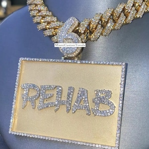 Colgante sólido de plata de ley 925 para hombres, colgante de letra personalizada de diamantes moissanita, fianza numérica, acabado en oro de 14 k, colgante de rapero, probador de pases