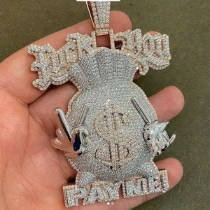 Colgante de bolsa de dinero 3D helado, colgante de letra moissanita, colgante de hombres de hip hop, joyería de rapero, plata de ley 925, acabado en oro rosa de 14 k