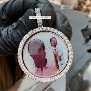 Colgante con foto de diamante de moissanita, colgante con memoria en 3D, regalo de cumpleaños para él, plata 925, acabado en oro blanco de 14 quilates, colgante con foto personalizada