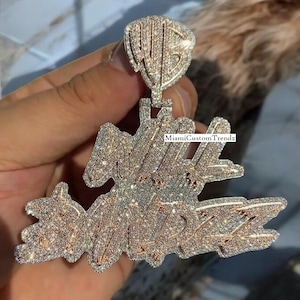 Colgante de letra de doble capa, colgante con nombre de moissanita real, enganche personalizado, plata de ley 925, colgante de hip hop, acabado en oro blanco de 14 k, regalo