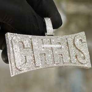 Colgante de letra personalizada de doble capa, colgante con nombre de diamante moissanita, colgante 3D, colgante de rapero, acabado en oro blanco de 14 qt, regalo para él