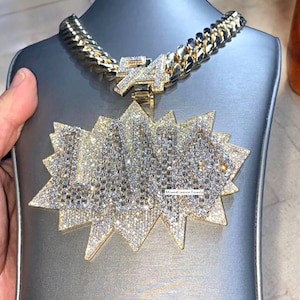 Pendentif lettre entièrement glacé, pendentif nom baguette en moissanite, pendentif de forme personnalisée, caution numérique, argent 925, or jaune 14 carats FN, cadeau pour lui