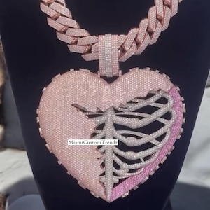 3D Heart Pendant, Real Moissanite Heart Pendant, Custom Letter, Iced Out Heart, Hip Hop Men Design 925 Silver, 14k Rose Gold Finish, Gift