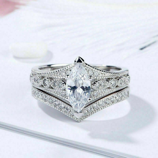 Graceful Radiance: 2.75Ct Marquise Cut Lab Grown Diamond Curved Wedding Bridal Ring in 925 Sterling Silver