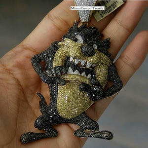 Wisiorek z postacią męską, wisiorek z kolorowym diamentem Toon, wisiorek z projektem 3D, wisiorek hip-hopowy, srebro 925, wykończenie z białego złota 14k, prezent dla niego