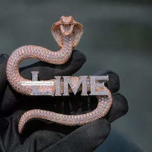 3D Moissanit Diamant Schlangenanhänger, LIME Brief Anhänger, Hip Hop Schlangen Anhänger, Iced Out Men Anhänger, 925 Silber, 14k Rose Gold Over, Geschenk