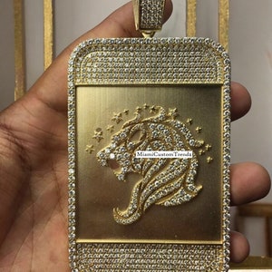 Herren Custom Design Dog Tag Anhänger, Moissanit Löwe Charm, Hip Hop Anhänger, 14k Weißgold Finish, Geburtstagsgeschenk Ihn, Rapper Schmuck, Geschenk