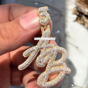 Colgante de letra de dos capas de moissanita real, colgante de hombre con nombre personalizado, colgante helado, plata de ley 925, acabado en oro rosa de 14 k, idea de regalo