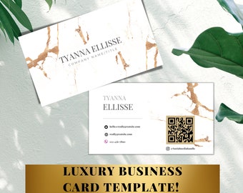 Marble Business Card Design Template, DIY Canva Template, QR Code, Feminine Business Card Template, Unique Business Card, Instant Download
