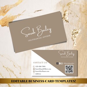 Editable Unique Business Card for Female Entrepreneurs, Canva Template, With QR Code, Minimalist Template, Real Estate, Financial Advisor