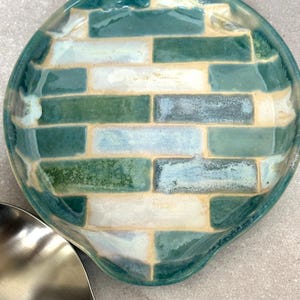 Handmade Pottery Spoon Rest | Seaglass Inspired | Subway Tiled Kitchen Decor | Oceanic