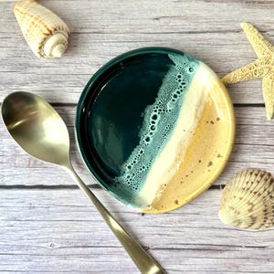 Beach Scene Spoon Rest 5&quot; | Speckled Pottery | Handmade Pottery | Pottery Spoon Rest | Spoon Rest | Kitchen Decor | Kitchen Gift