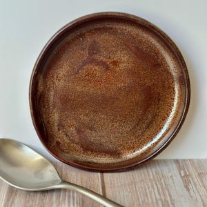 Rustic Copper Ceramic Spoon Rest: Handmade Pottery Kitchen Decor