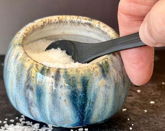 Handmade Ceramic Salt Cellar & Spoon Set | Blues Kitchen Decor