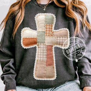Patchwork Cross PNG, Christian Sublimation Design, Coquette Pearl Cross Digital Download, Faith Shirt DTF File