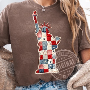 Statue of Liberty PNG, Patriotic Patchwork Americana Sublimation Design, 4th of July Shirt Graphic Digital Download