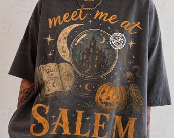 Meet Me At Salem PNG, Witchy Halloween Graphic Tee Design, Vintage Spooky Season Art, Haunted House Dark Shirt PNG, Digital Download