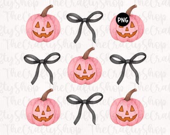 Kokarda z dyni png, retro halloween png, trendy png, jesień png, czarna kokarda png miękka dziewczyna png, dziewczęca dynia png