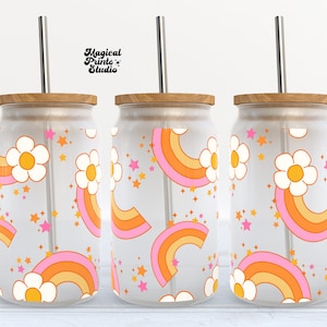Retro Summer Tumbler, 16oz Glass Can Wrap, 16oz Libbey Can Glass, Rainbow Tumbler Wrap, Full Glass Can Wrap