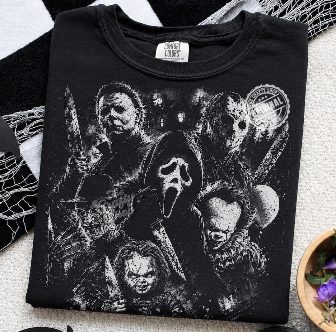Dark Shirt Horror PNG, Vintage Halftone Halloween Design, Distressed Retro Horror Graphic,