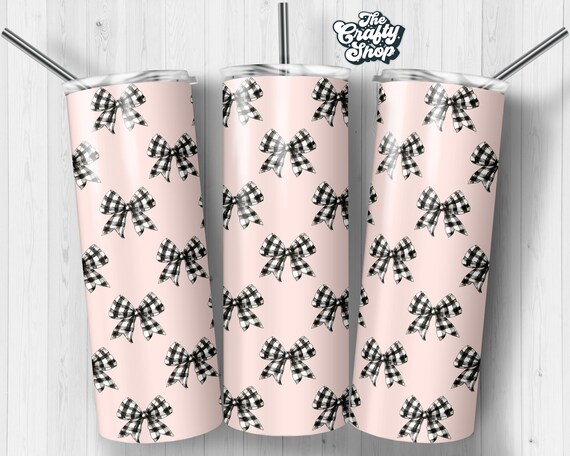 Dark Checkered Coquette Tumbler Wrap, Seamless Black Bows 20oz Tumbler Sublimation Design, Ribbons Tumbler PNG, Bows Tumbler PNG