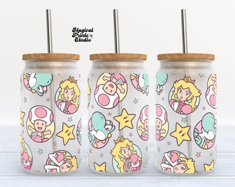 Princesse Peach Tumbler Seamless Wrap, 16oz Glass Can Wrap, 16oz Libbey Can Glass, Super Mario Tumbler Wrap, Full Glass Can Wrap