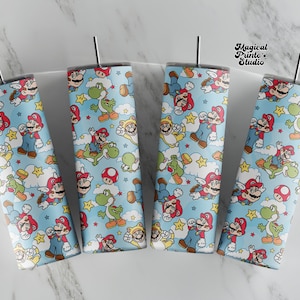 20 oz Mario nahtloser gerader Becher digitaler Download, Cartoon 20 oz Tumbler Wrap, Boys Tumbler Wrap